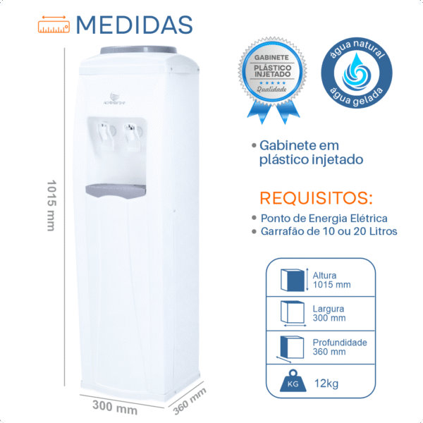 Bebedouro coluna para galão gelado cor branco