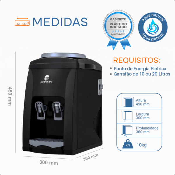 Bebedouro de água gelada para balcão cor preto