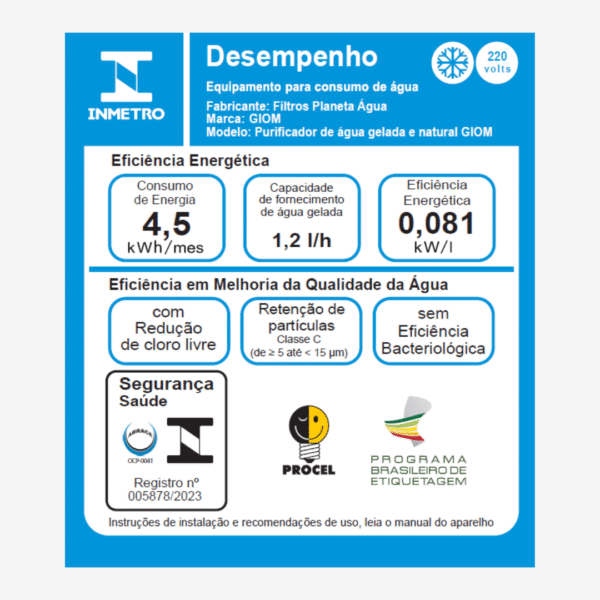 Purificador de Água Natural, Gelada e Alcalina GIOM PA11 - 220V