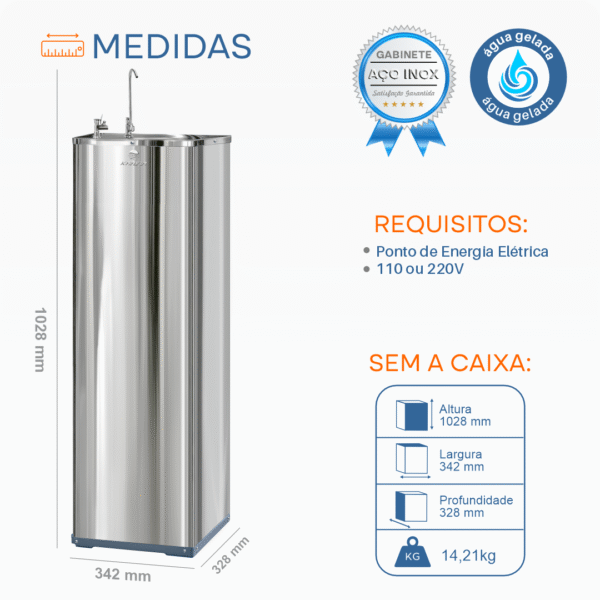 Bebedouro de Pressão Inox com filtro de carvão ativado